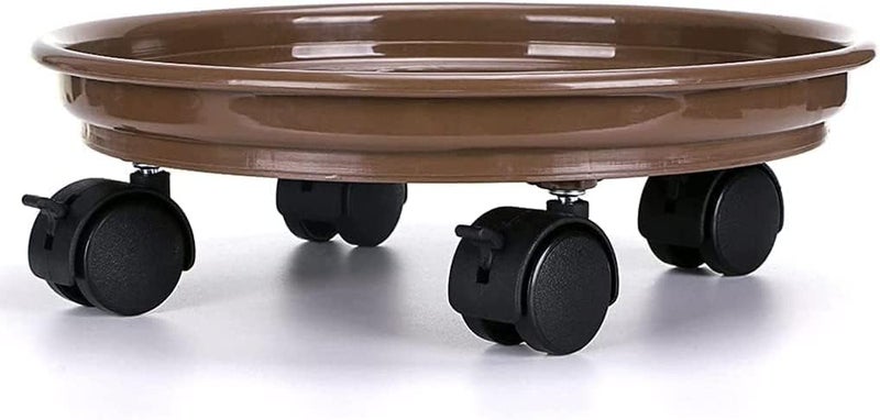 HGLCM 2Pcs Plant Caddy,Planter Pot Mover, Plant Pot Pallet Dolly Caster with Universal Wheels, Round Movable Planter Dolly Trolley Tray Pallet Outdoor Indoor Tree Flower Stand Planter (11.8 inch+2pcs+brown) - Image 3